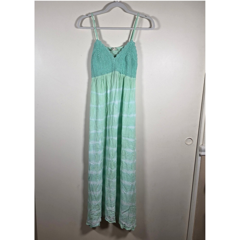 Beach by Exist Mint Green Tie Dye Crochet Bodice Maxi Dress Womens Large Boho